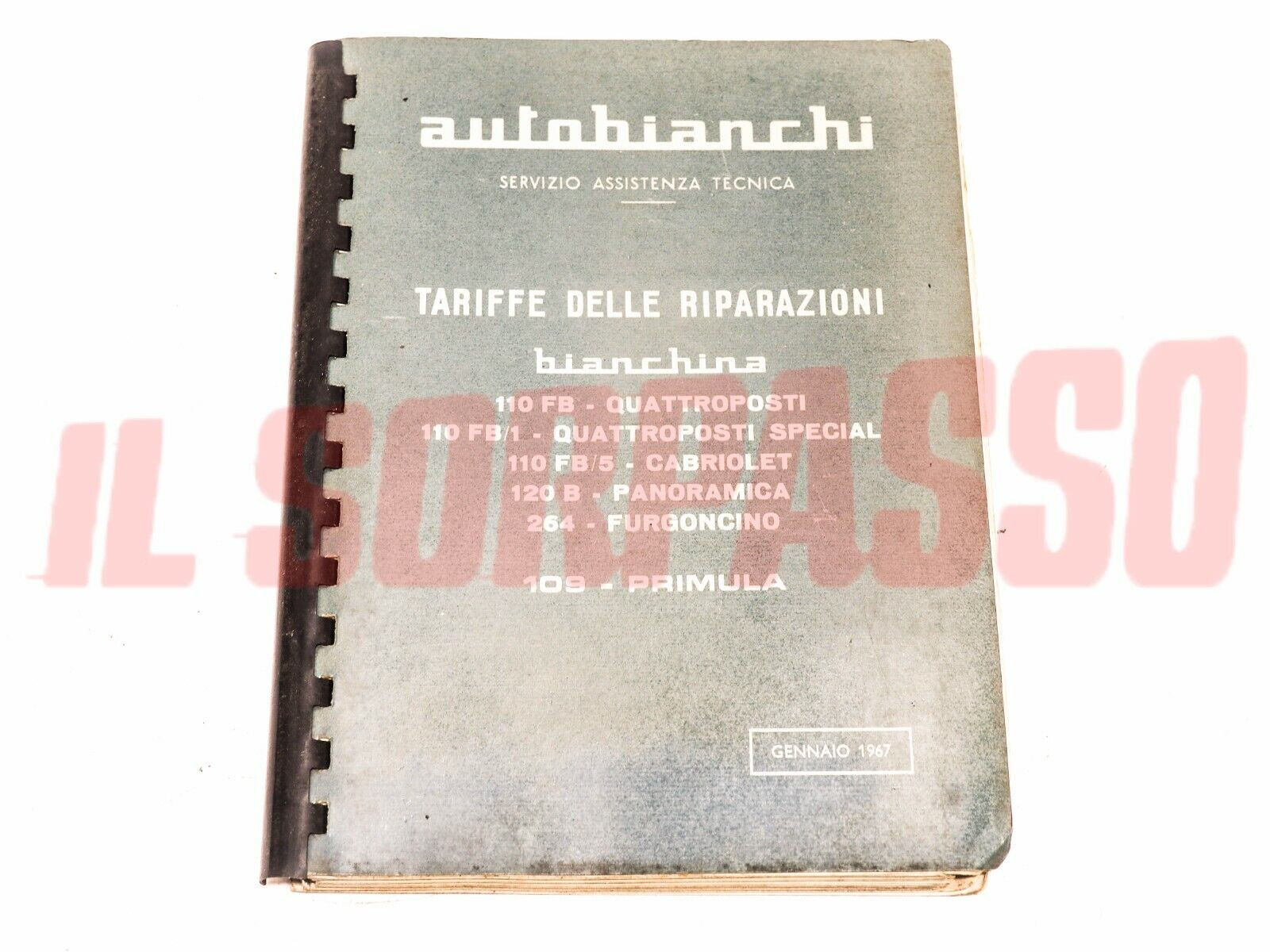 LIBRETTO TARIFFE DELLE RIPARAZIONI AUTOBIANCHI ORIGINALE GENNAIO 1967
