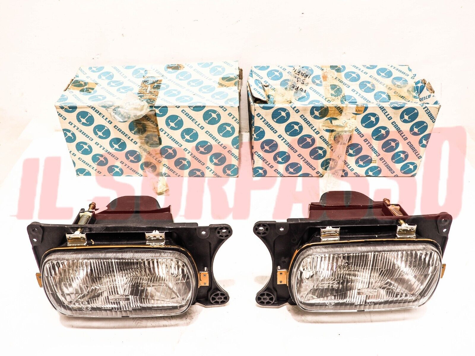 GRUPPI OTTICI DESTRO SINISTRO + SEDI FANALE FARO FIAT 131 1 S ORIGINALI CARELLO