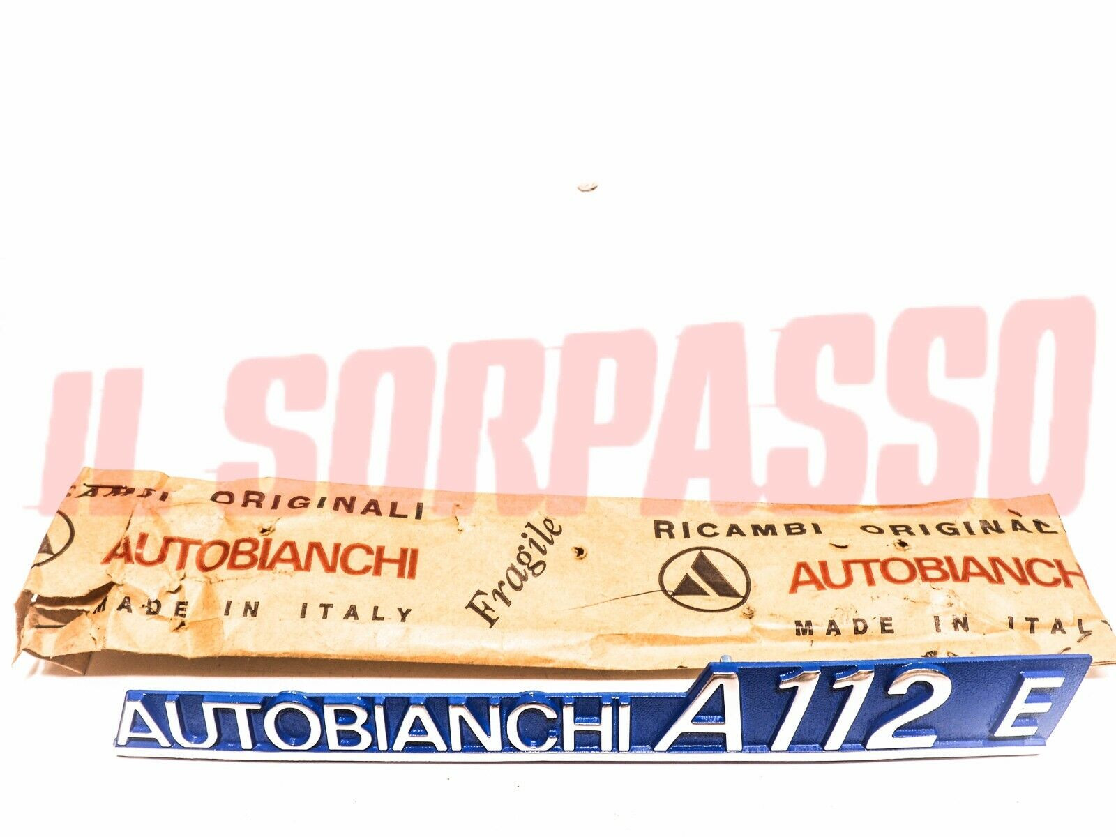 SCRITTA COFANO PORTELLONE POSTERIORE AUTOBIANCHI A112 ELEGANT BLU IN ALLUMINIO