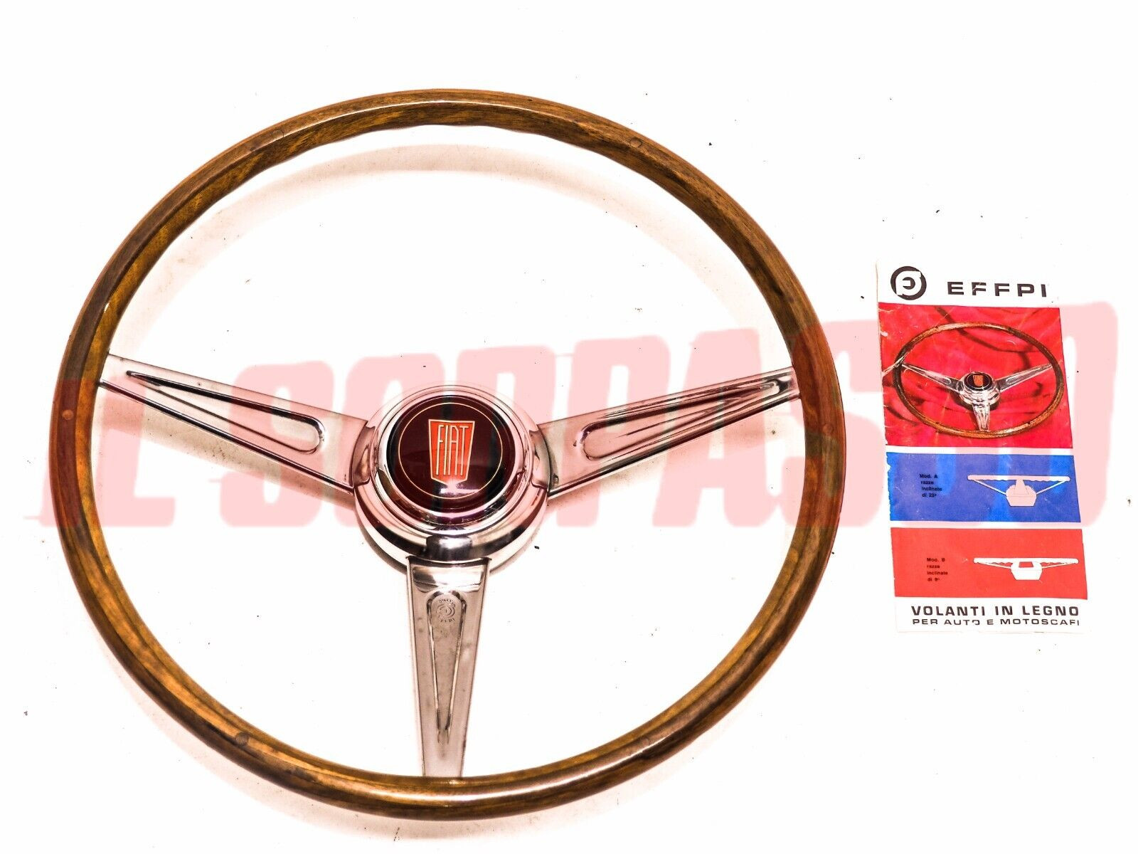 VOLANTE STERZO IN LEGNO RADICA + PULSANTE FIAT 850 ABARTH - 1000 OT ORIGINALE