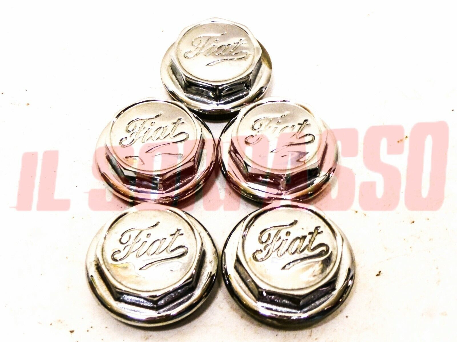 5 COPPETTE COPRIMOZZO CROMATE RUOTE FIAT 501 502 503 ORIGINALI