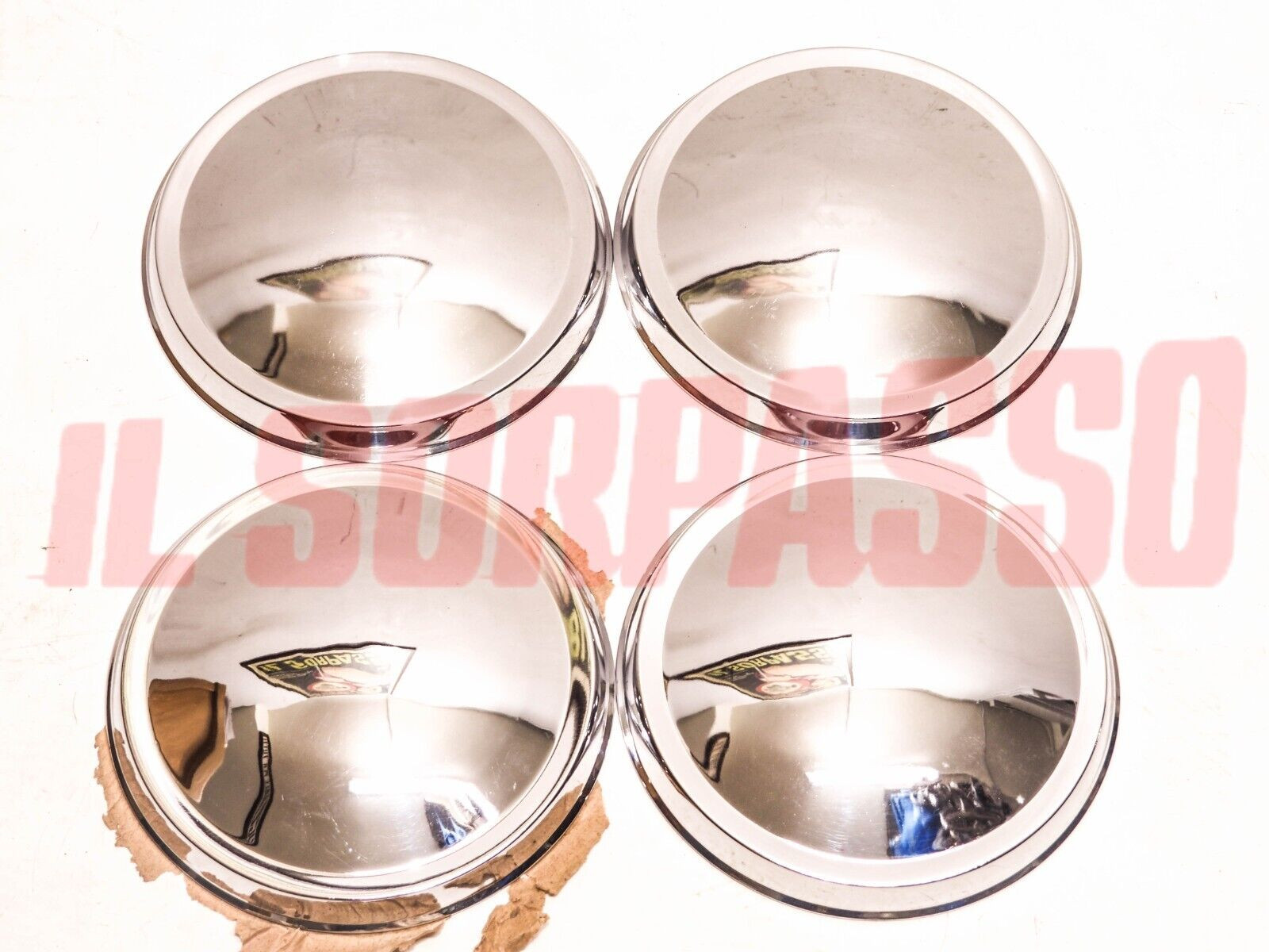 COPPE RUOTA BORCHIE AUTOBIANCHI BIANCHINA PANORAMICA CROMATE ORIGINALI A MOLLA