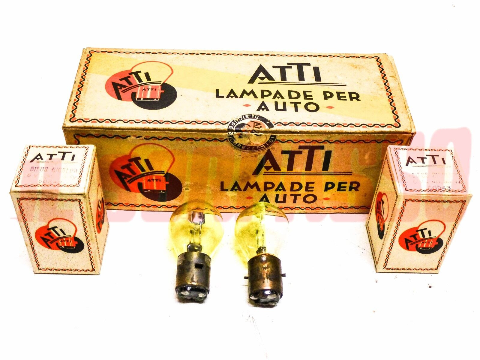 COPPIA LAMPADINE BICOLORE ORIGINALI ATTI AUTO CAMION TRATTORE 6 VOLT 40/35 WATT