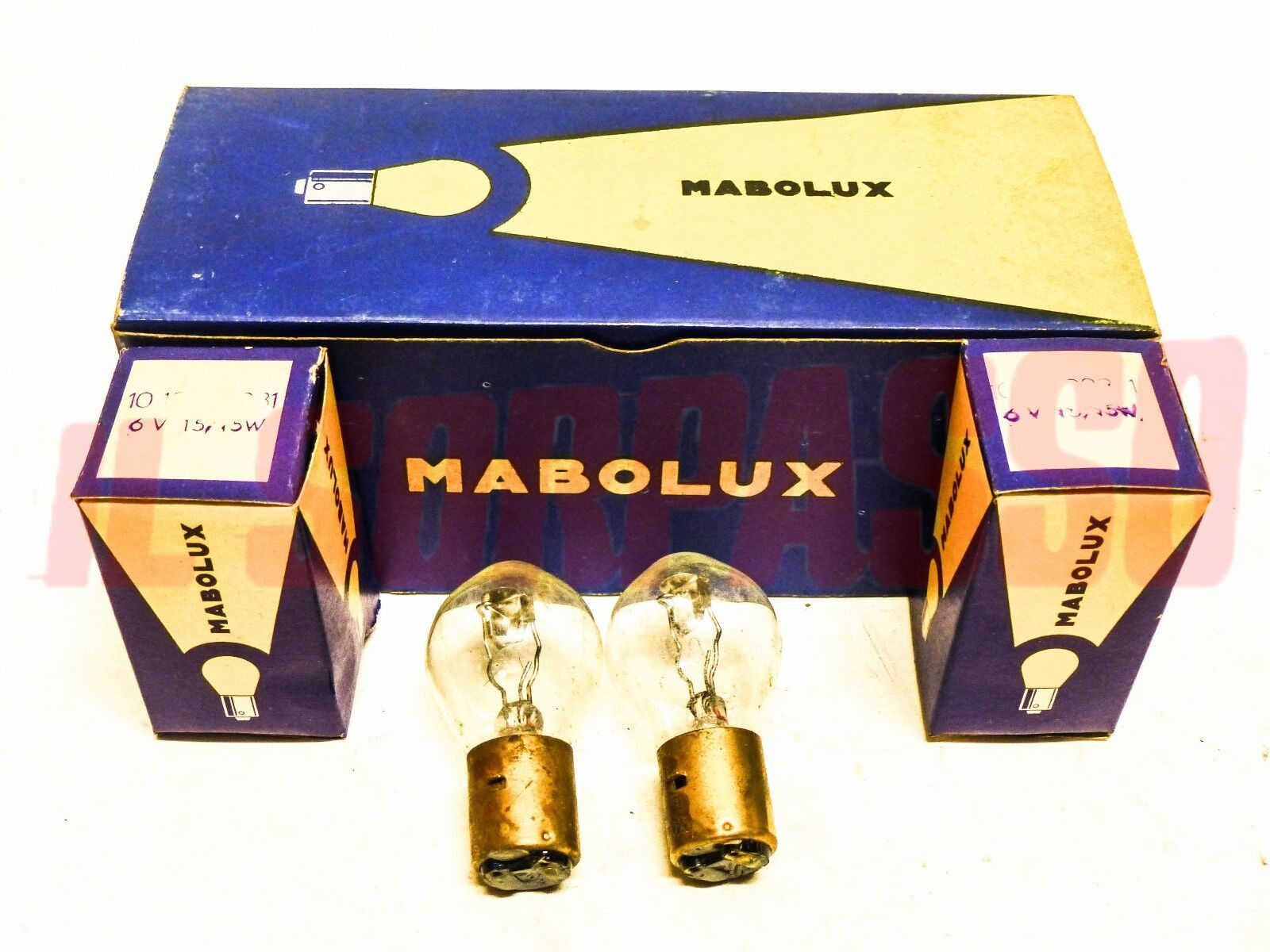 COPPIA LAMPADINE ORIGINALI MABOLUX AUTO CAMION TRATTORE 6 VOLT 15/15 WATT