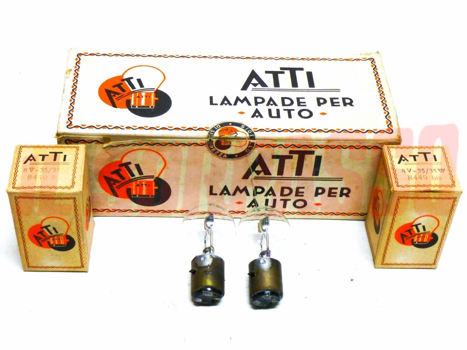 COPPIA LAMPADINE ORIGINALI ATTI AUTO CAMION TRATTORE 8 VOLT 35/35 WATT