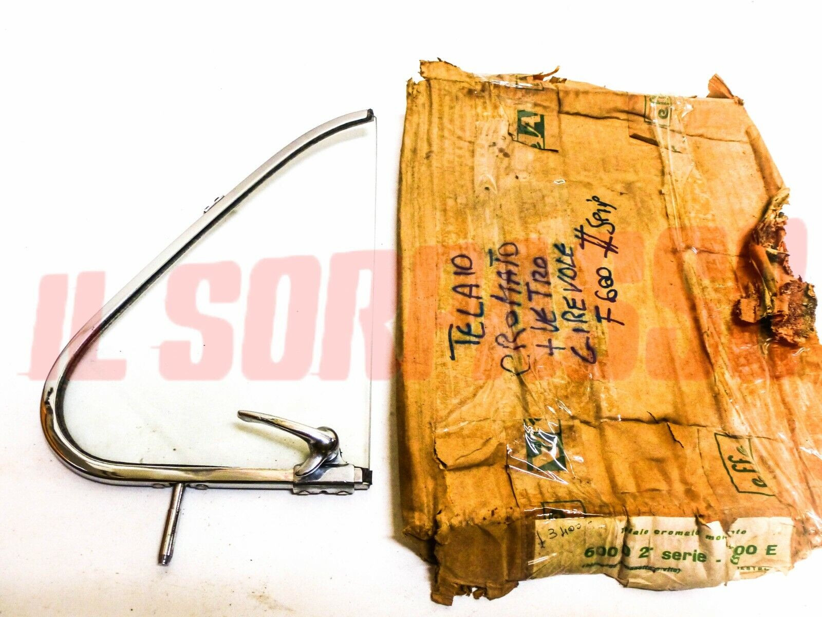 DEFLETTORE DESTRO CORNICE + VETRO + GALLETTO FIAT 600 - D - E ORIGINALE