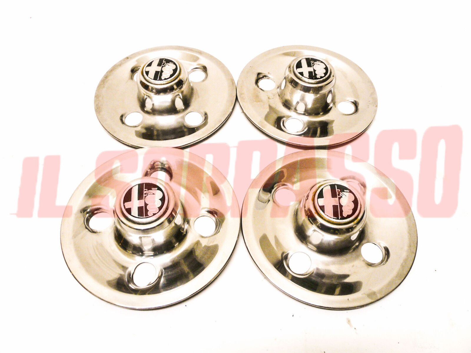 COPPE RUOTA COPRIMOZZO + STEMMA ALFA ROMEO ALFETTA BERLINA - GT  ORIGINALI
