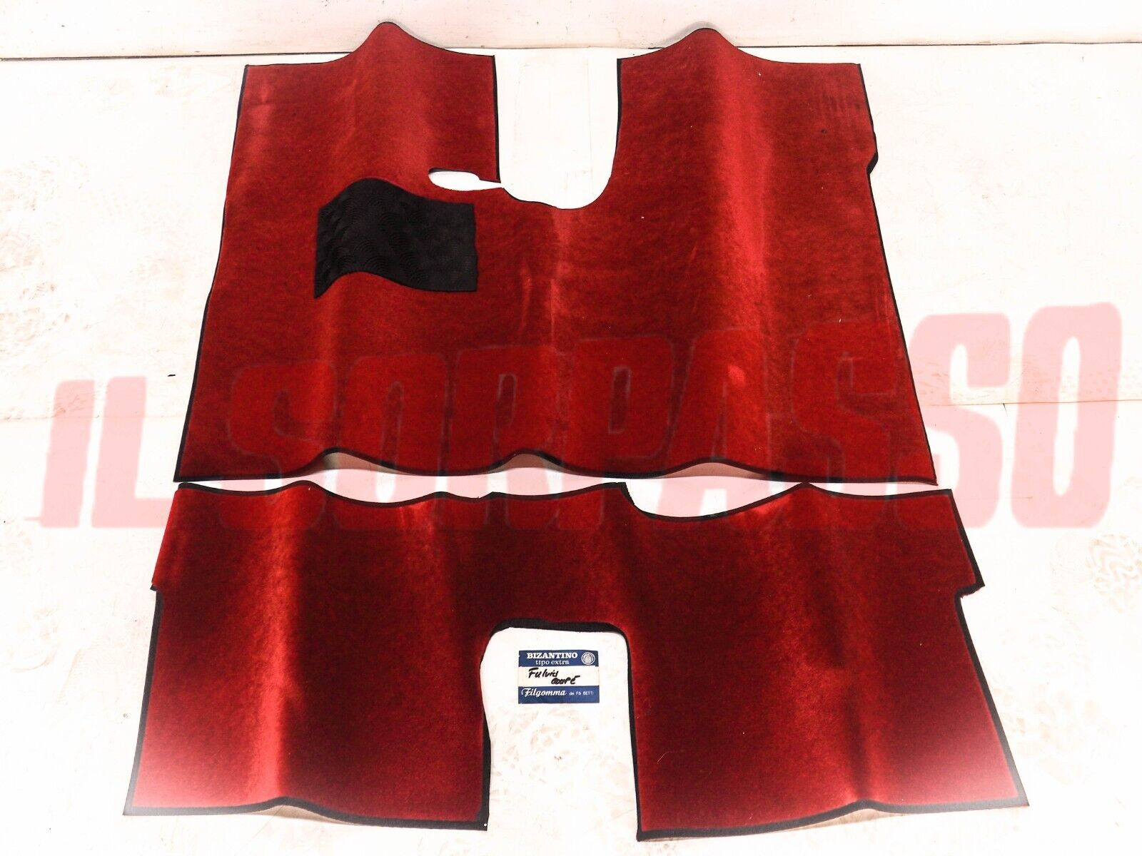 SOPRA TAPPETI GOMMA ROSSI E NERI LANCIA FULVIA COUPE HF ZAGATO MOQUETTE ORIGINAL