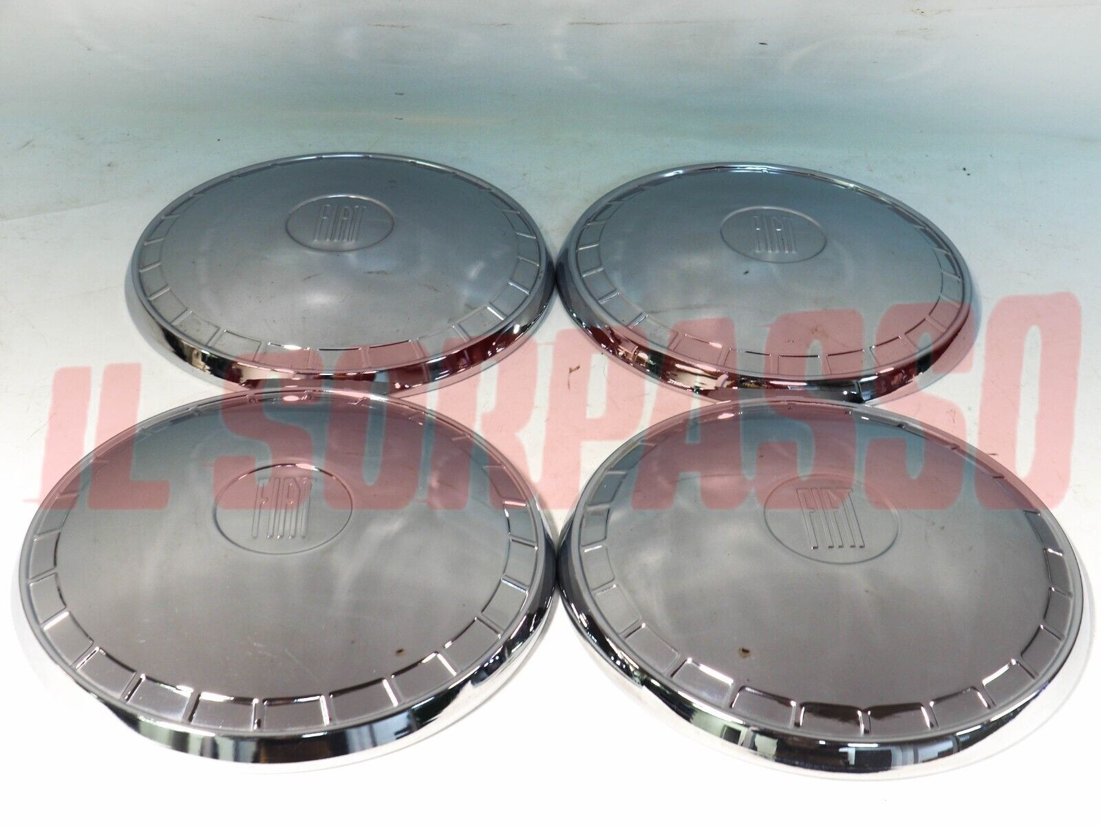 COPPE RUOTA BORCHIE CERCHI FIAT 1100 R 124 BERLINA 1 SERIE ORIGINALI CROMATE