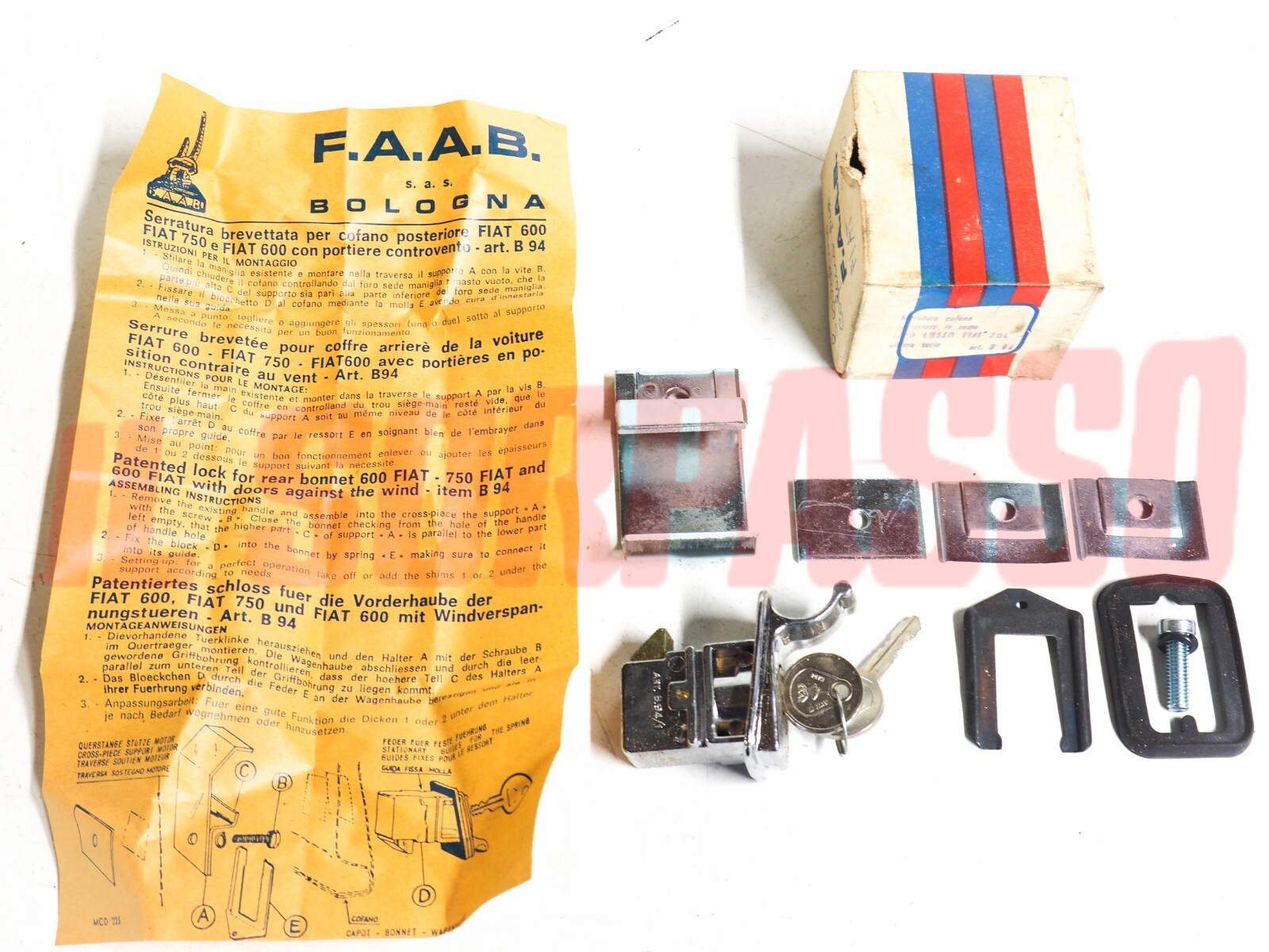 SERRATURA COFANO POSTERIORE  MOTORE CON CHIAVE FIAT 600 750 MULTIPLA ACCESSORIO