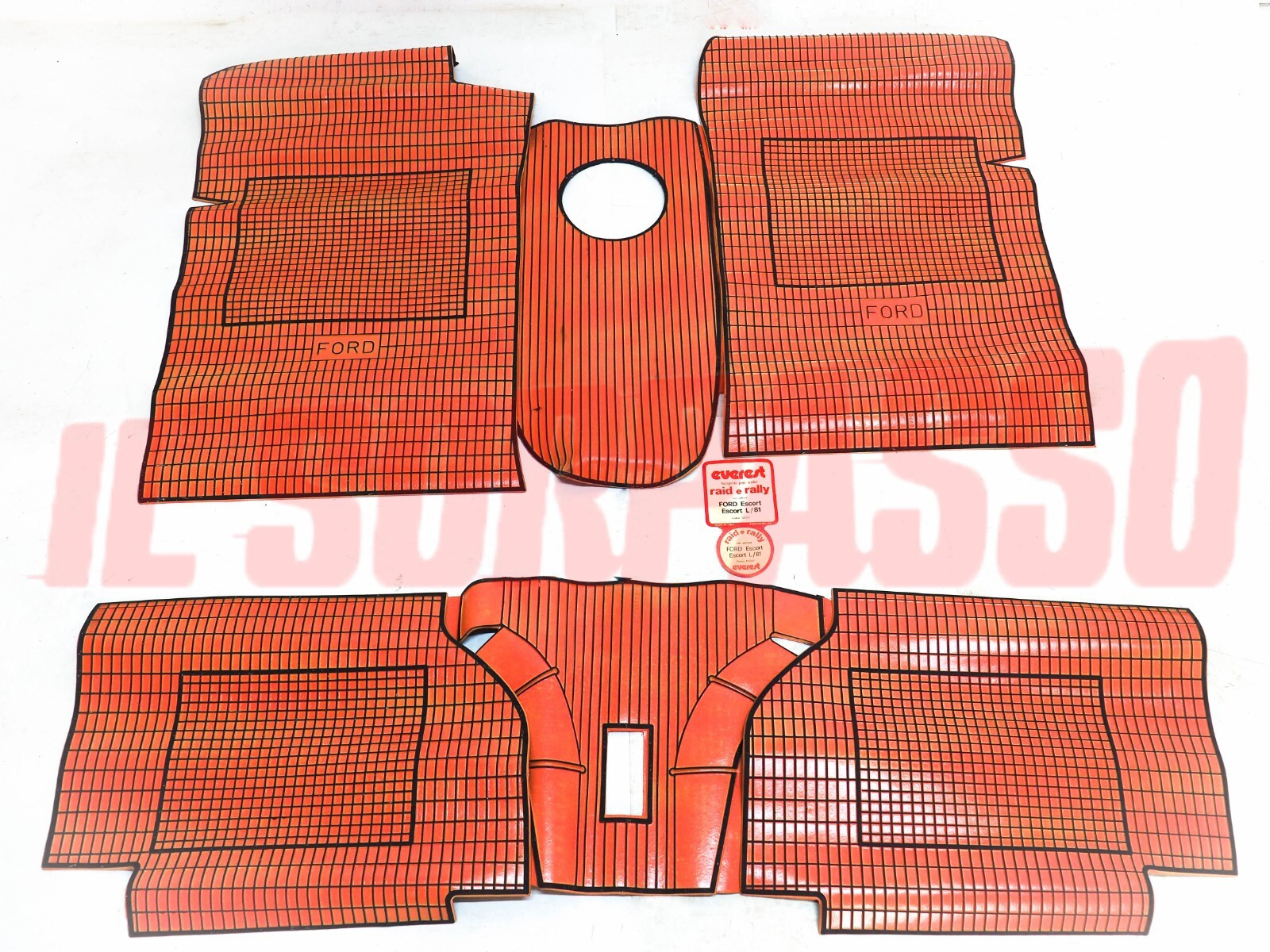 SOPRA TAPPETI ROSSI E NERI FORD ESCORT L / 1981 ORIGINALI EVEREST