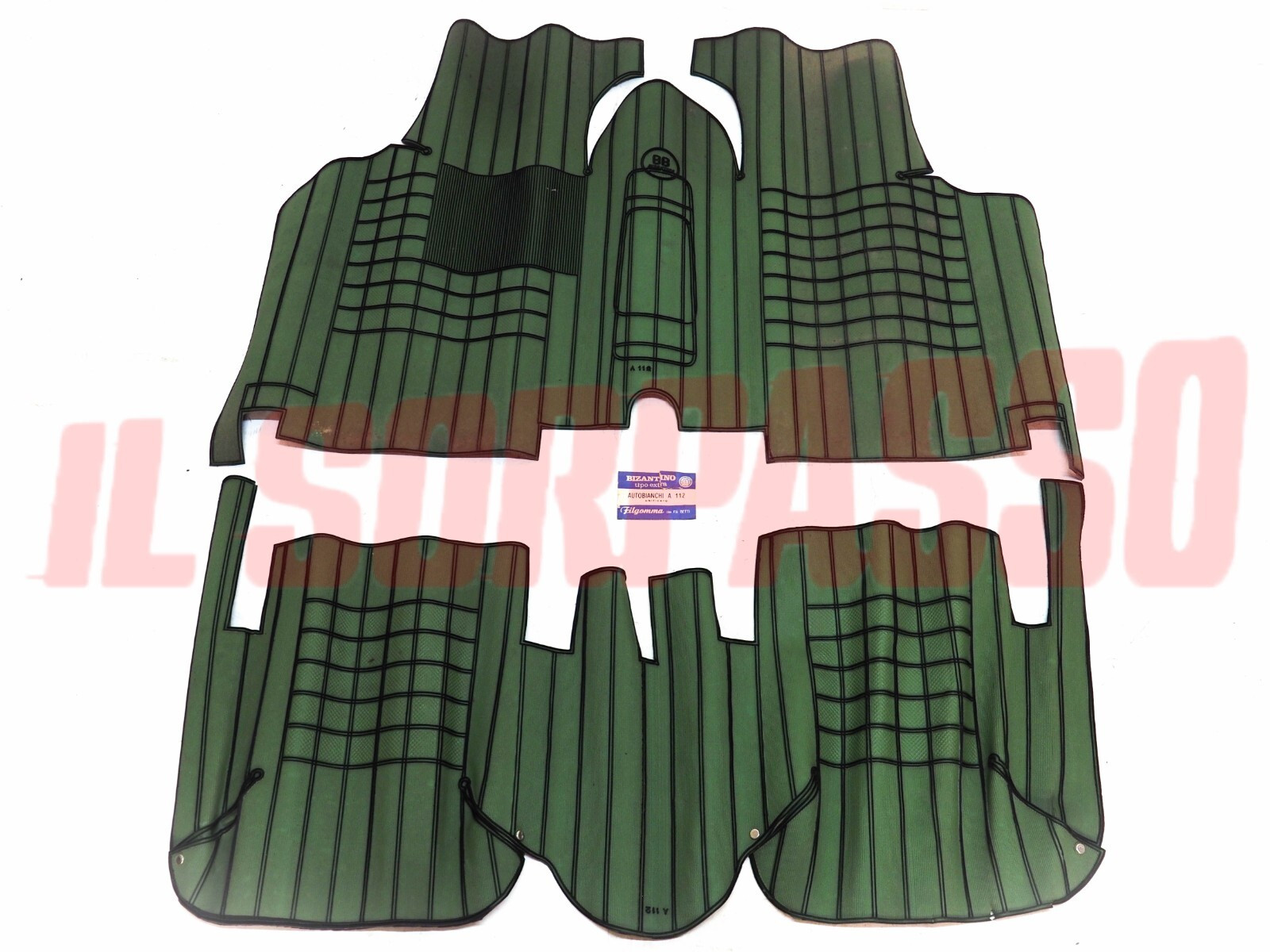 SOPRA TAPPETI VERDI NERI AUTOBIANCHI A112 + ABARTH ORIGINALI BIZANTINO FILGOMMA