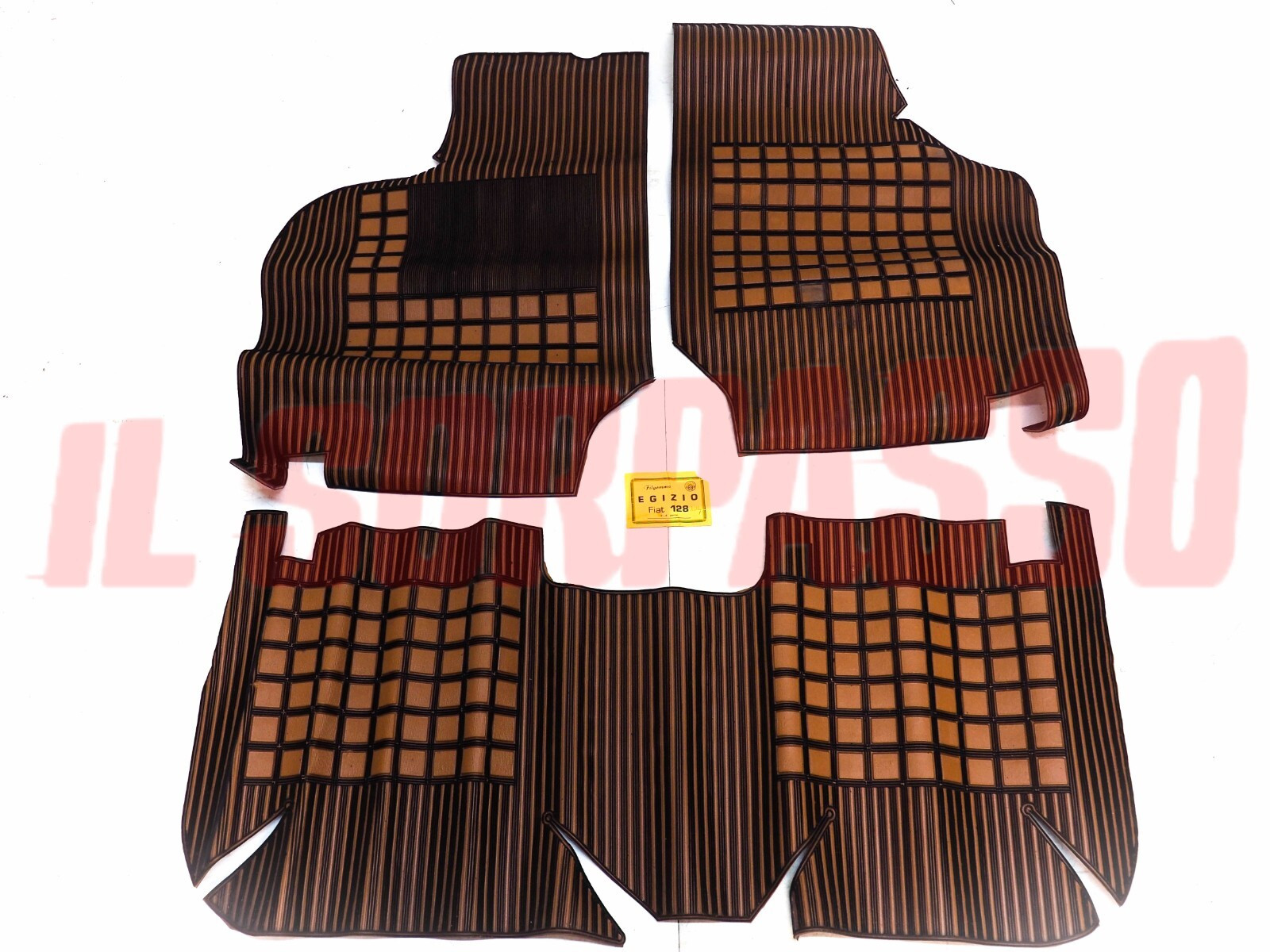 SOPRA TAPPETI MARRONI E NERI FIAT 128 RALLY ORIGINALI EGIZIO FILGOMMA DIFETTATO