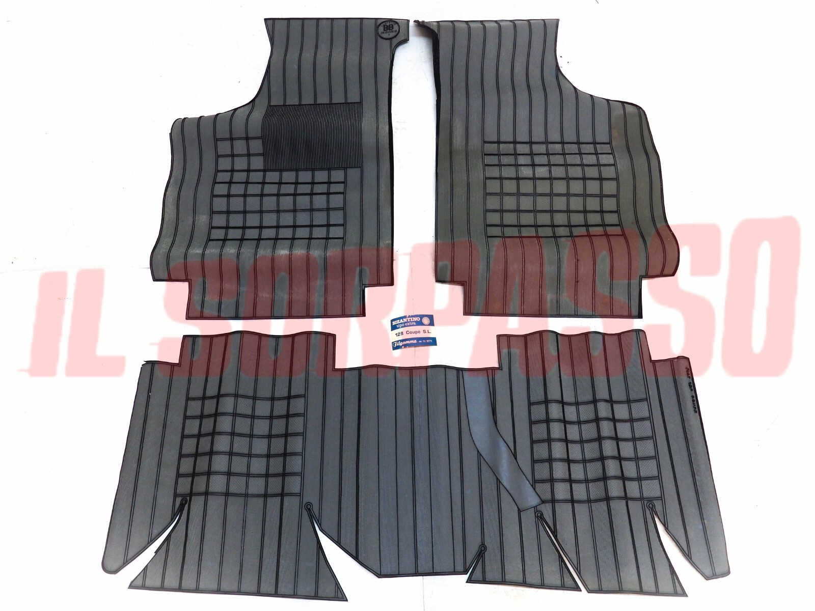 SOPRA TAPPETI GRIGI E NERI FIAT 128 COUPE SL ORIGINALI EGIZIO FILGOMMA