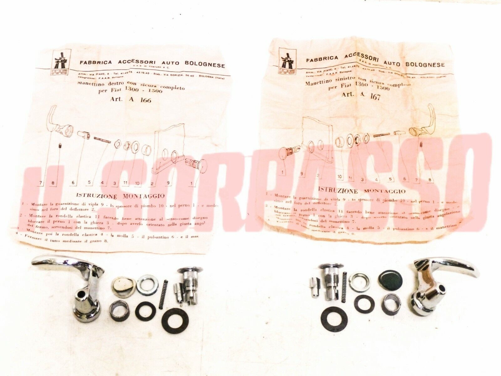 MANIGLIE GALLETTI DEFLETTORI PORTA DESTRA SINISTRA FIAT 1300 1500 ORIGINALI