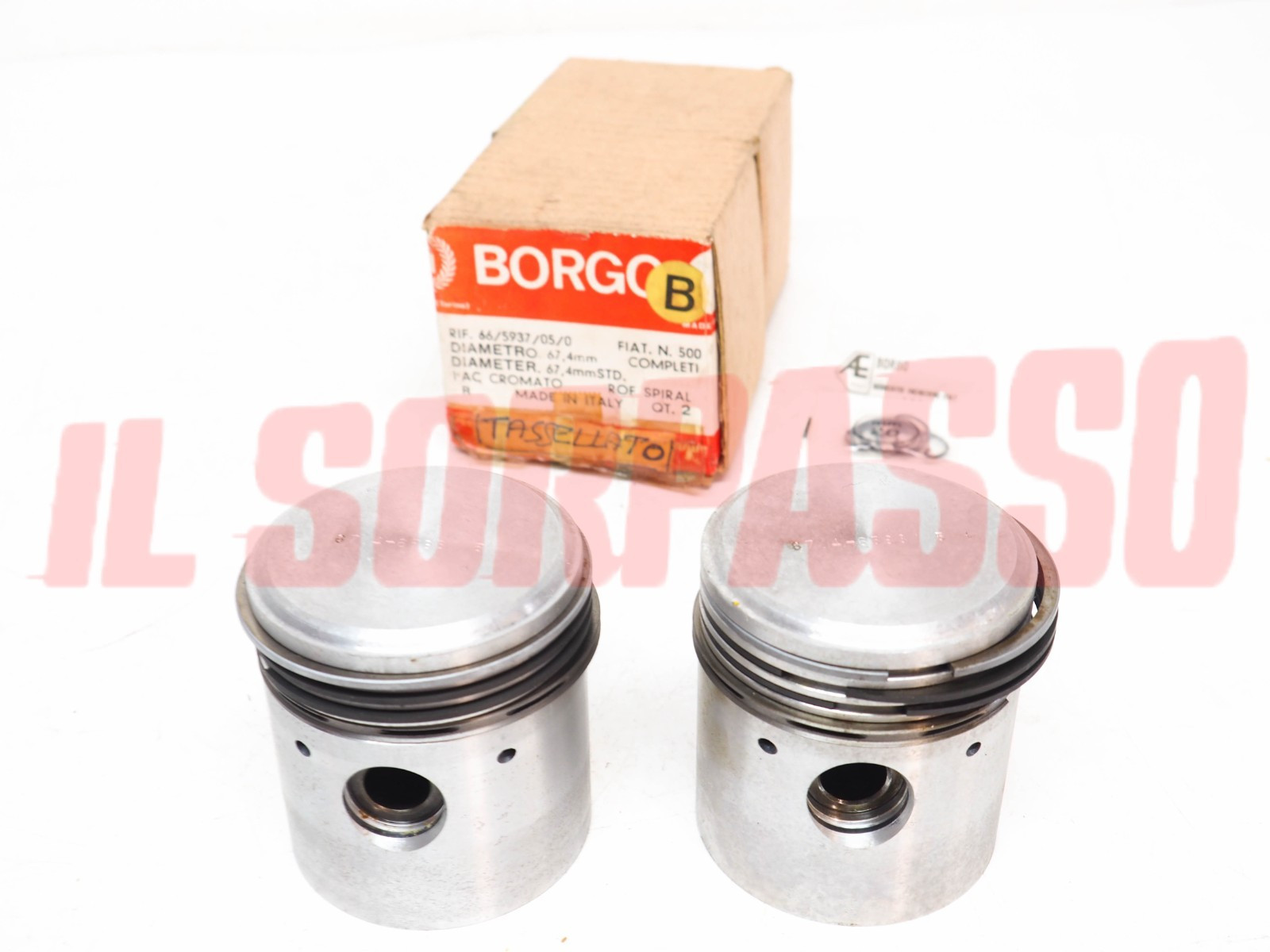 PISTONI TASSELLATI FASCE MOTORE 67,4 MM FIAT 500 D F GIARDINIERA ORIGINALI BORGO