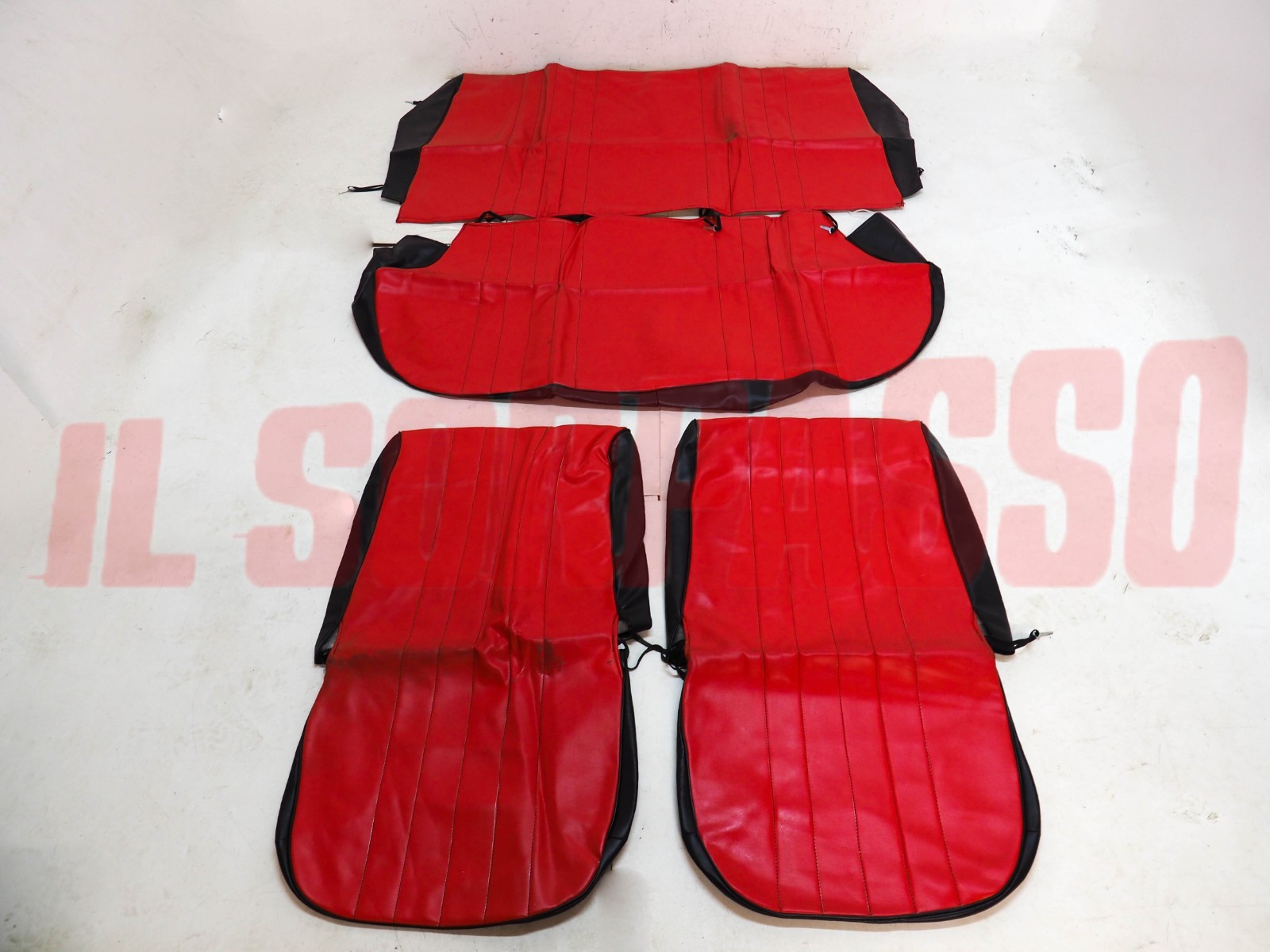 FODERE COPRI SEDILI ANTERIORI + POSTERIORI FIAT 127 4 PORTE IN PELLE ROSSO NERE