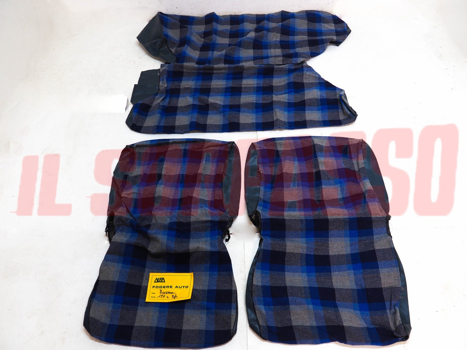 FODERE COPRI SEDILI ANTERIORI POSTERIORI FIAT 127 C 3 PORTE  SCOZZESE BLU GRIGIO