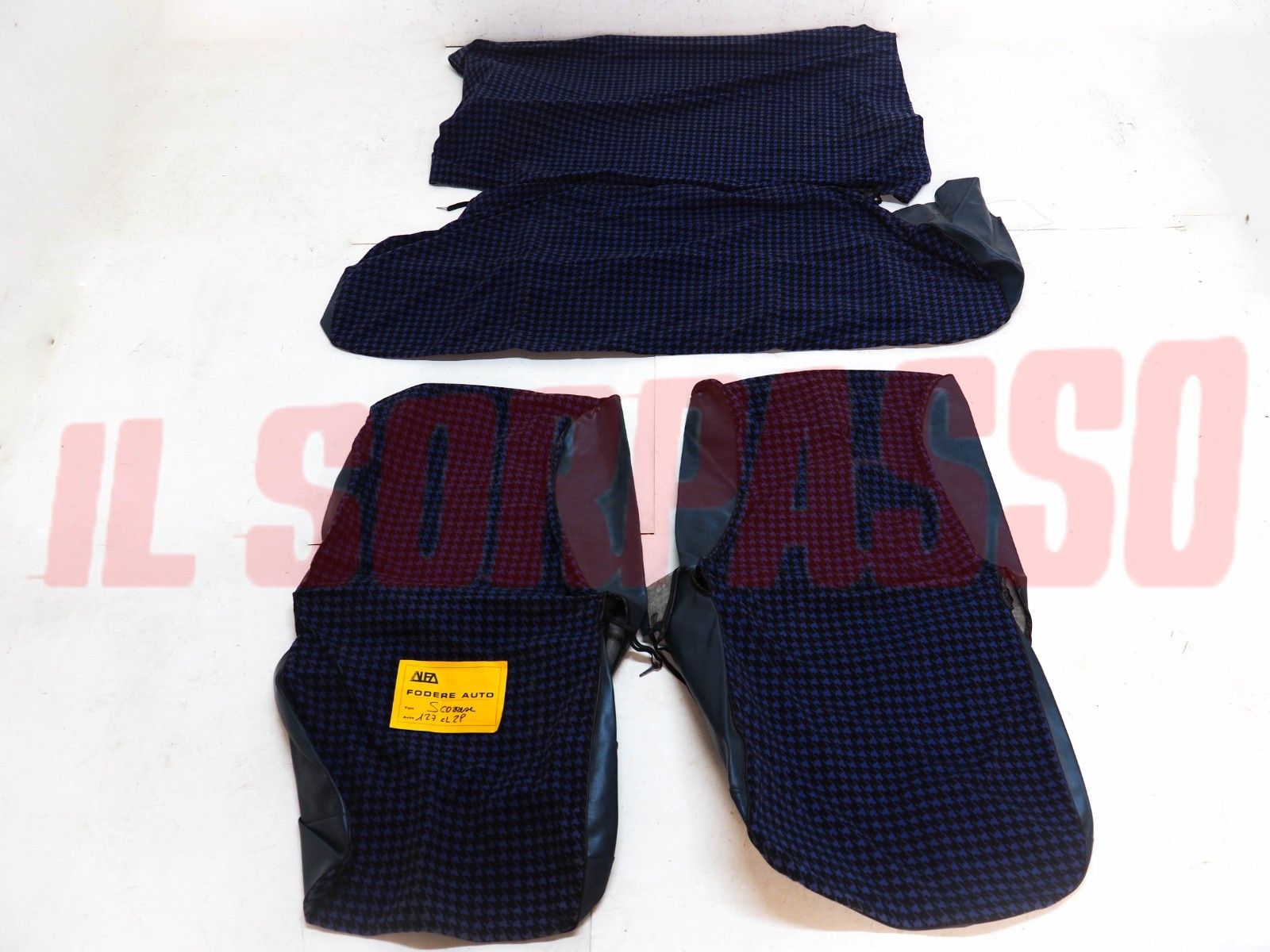 FODERE COPRI SEDILI ANTERIORI POSTERIORI FIAT 127 CL 2P PIED DE POULE BLU NERO