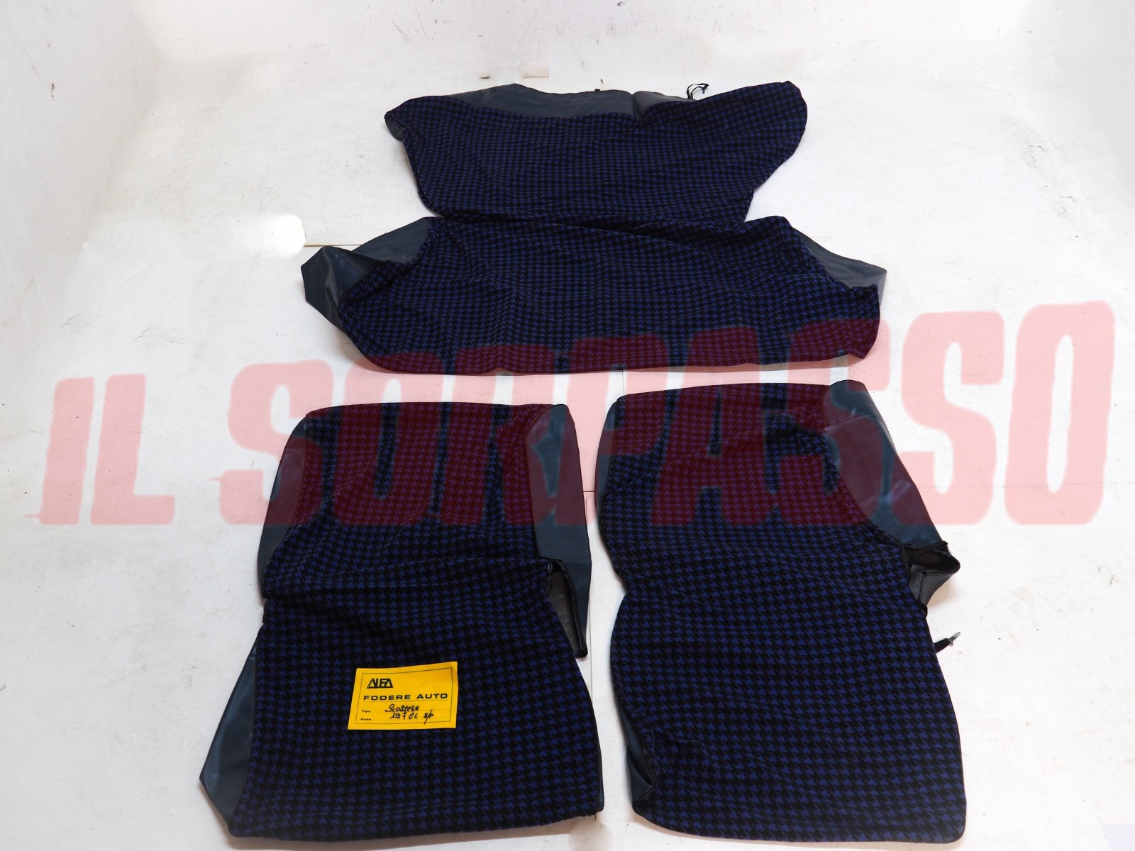 FODERE COPRI SEDILI ANTERIORI POSTERIORI FIAT 127 CL 3P PIED DE POULE BLU NERO