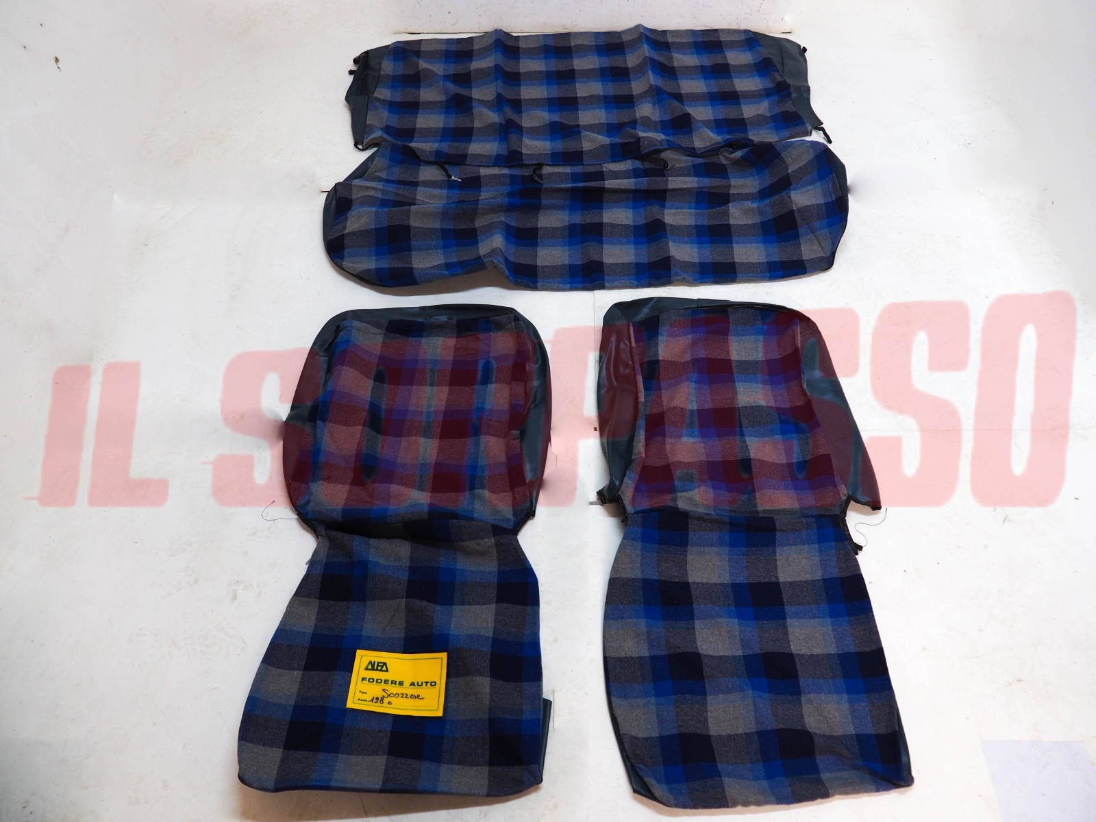 FODERE COPRI SEDILI ANTERIORI POSTERIORI FIAT 128 C SCOZZESE BLU GRIGIO NERO