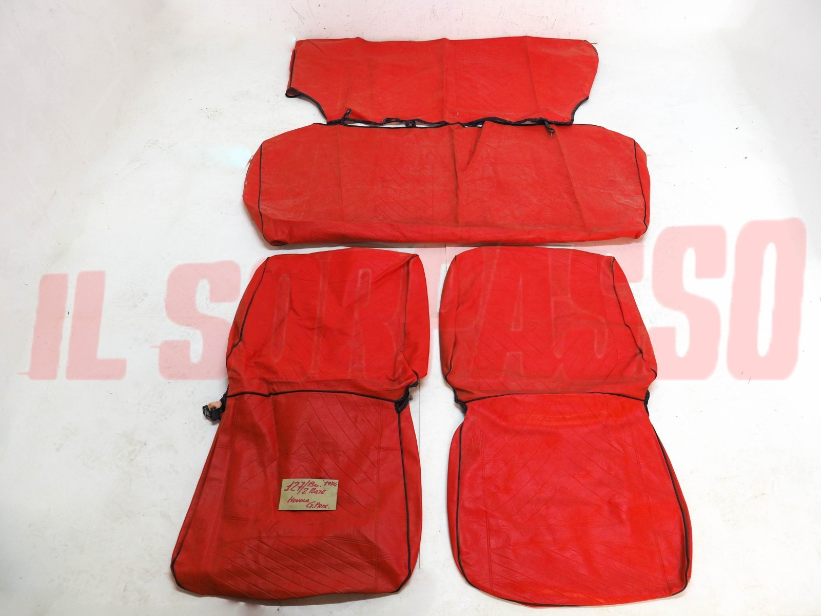 FODERE COPRI SEDILI ANTERIORI + POSTERIORI FIAT 127 2 PORTE MOD. 1974 ROSSE NOS