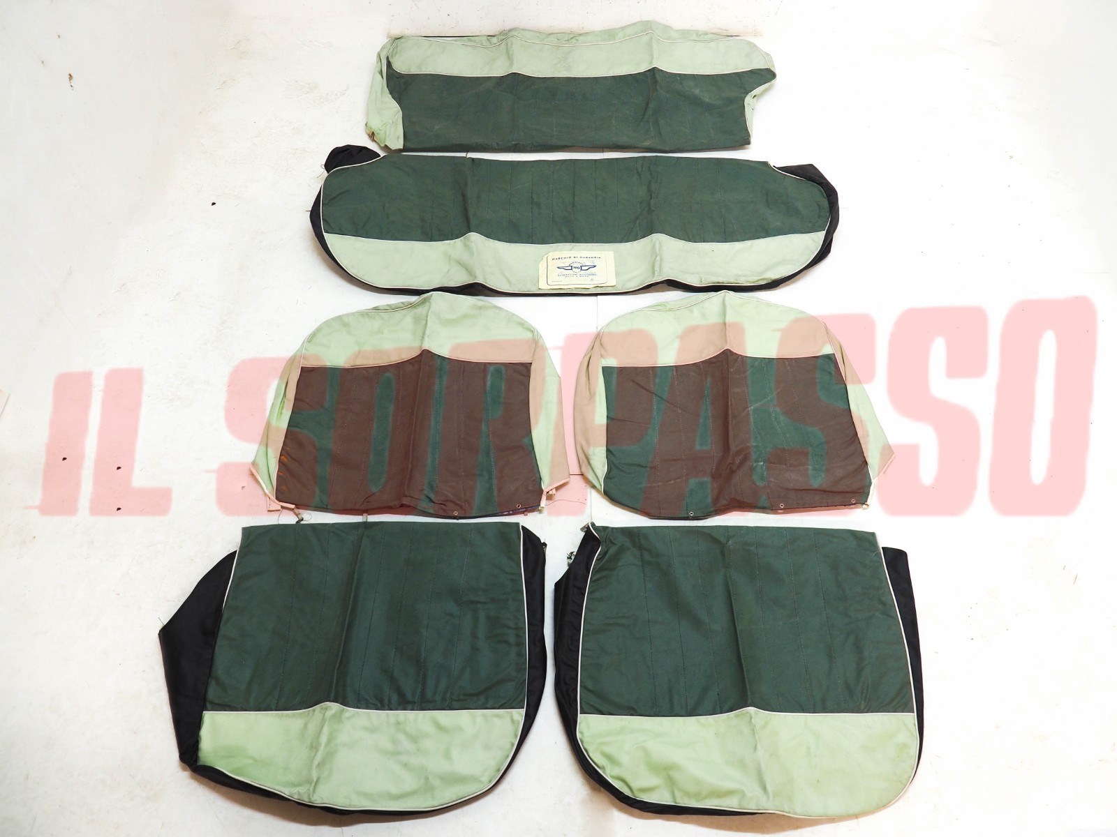 FODERE COPRI SEDILI ANTERIORI POSTERIORI FIAT 1100 103 D ORIGINALI BIANCHI VERDI