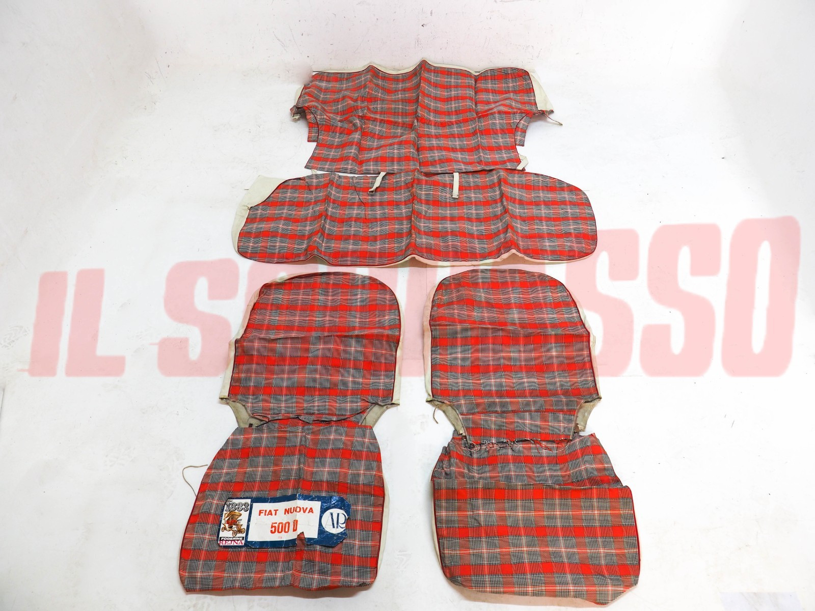 FODERE COPRI SEDILI ANTERIORI + POSTERIORI FIAT NUOVA N D SCOZZESE ROSSE NERE