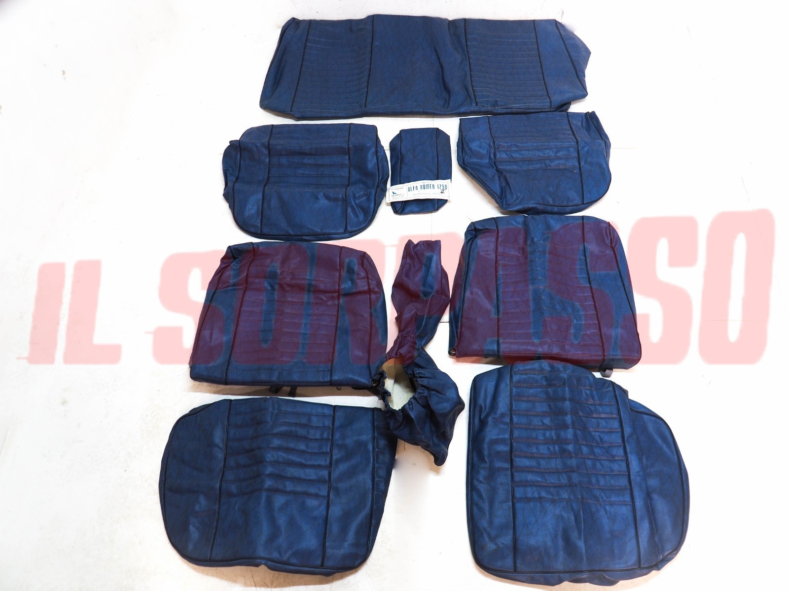 FODERE COPRI SEDILI ANTERIORI POSTERIORI ALFA ROMEO 1750 BERLINA PELLE BLU NOS