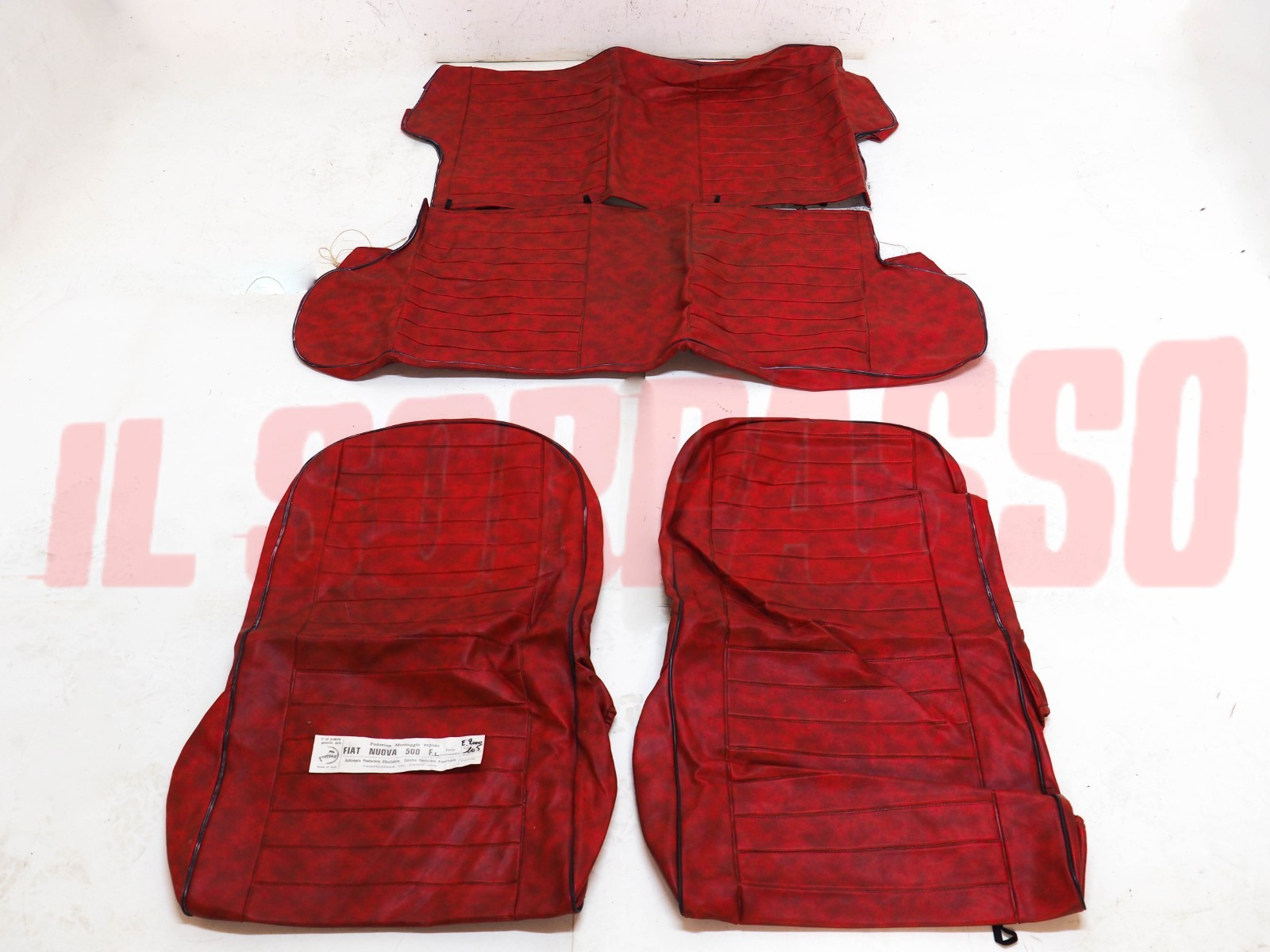 FODERE COPRI SEDILI ANTERIORI POSTERIORI FIAT NUOVA 500 F L PELLE ROSSA DIFETTO