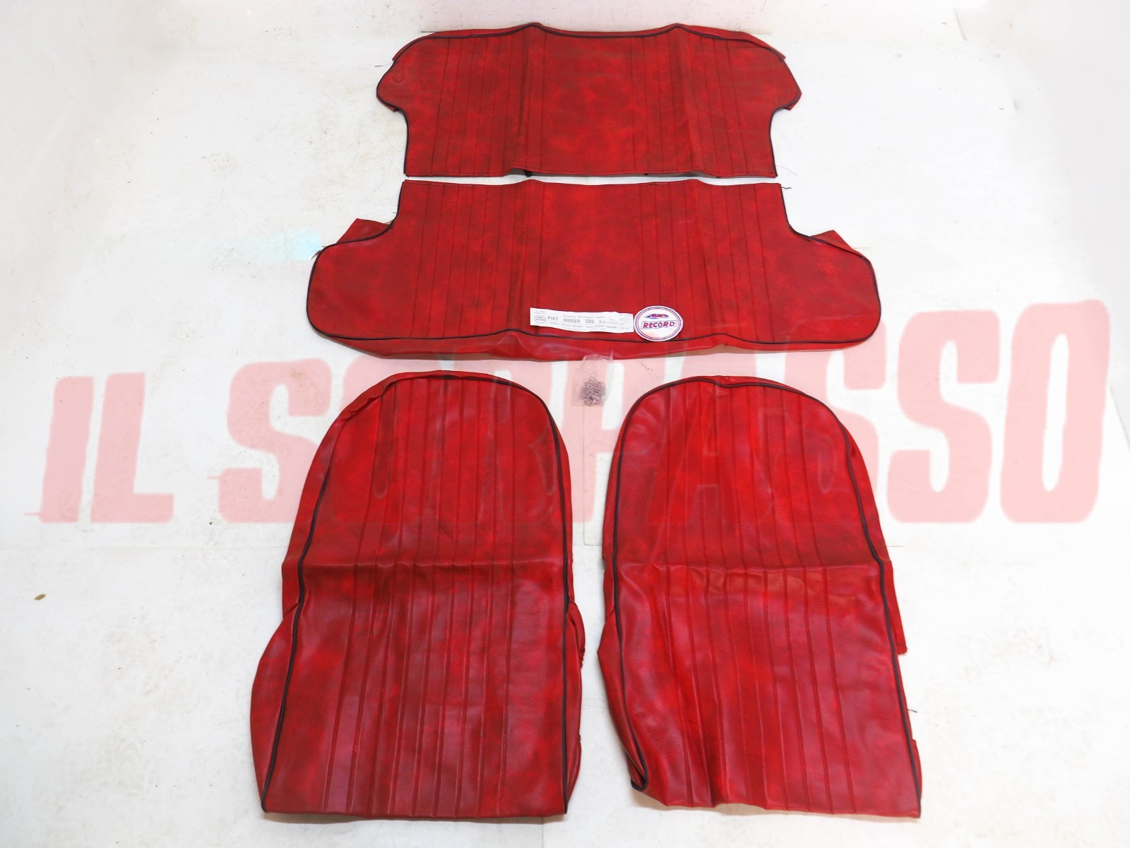 FODERE COPRI SEDILI ANTERIORI POSTERIORI FIAT NUOVA 500 F L PELLE ROSSA NOS