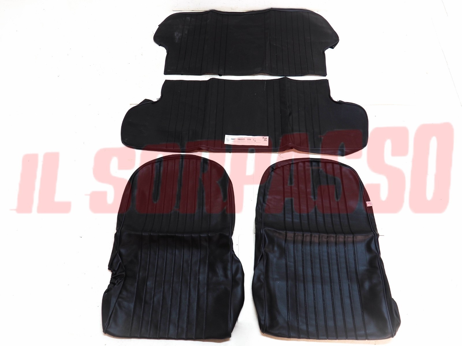 FODERE COPRI SEDILI ANTERIORI POSTERIORI FIAT NUOVA 500 F L PELLE NERE NOS
