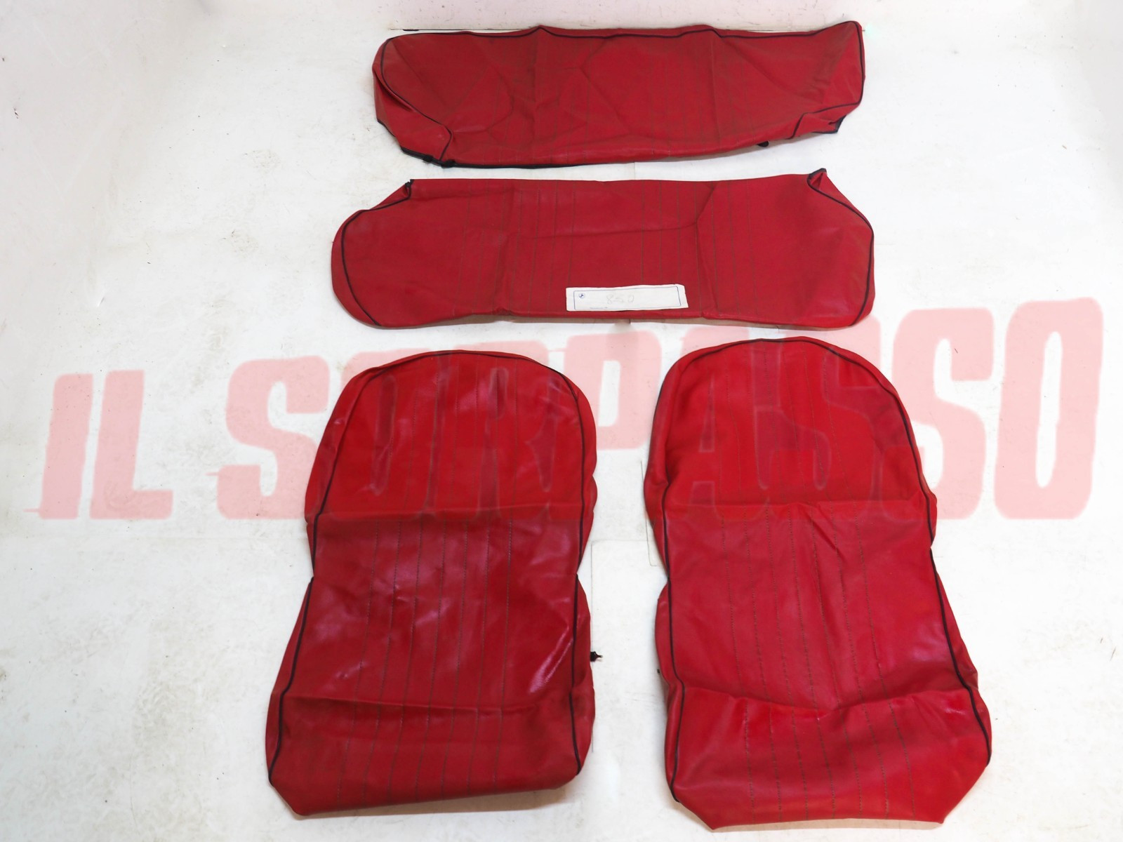 FODERE COPRI SEDILI ANTERIORI + POSTERIORI FIAT 850 BERLINA SPECIAL ROSSE NOS