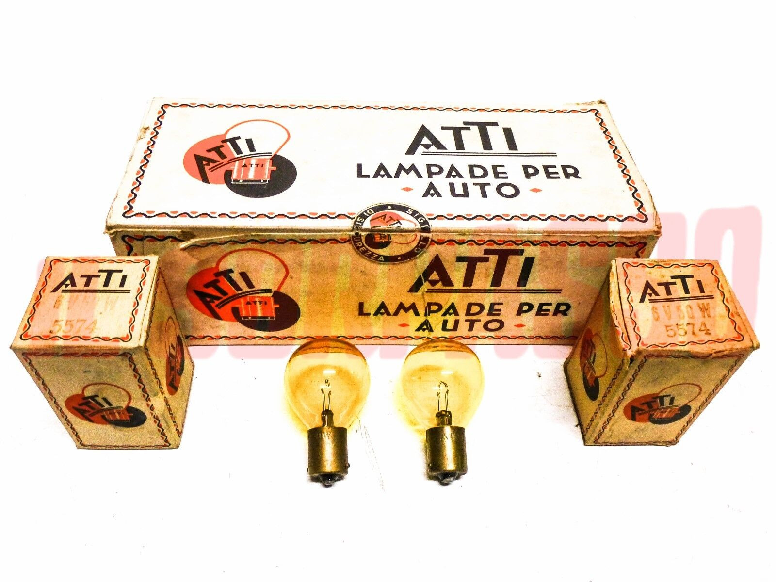 COPPIA LAMPADINE GIALLE ORIGINALI ATTI AUTO CAMION TRATTORE 6 VOLT 50 WATT