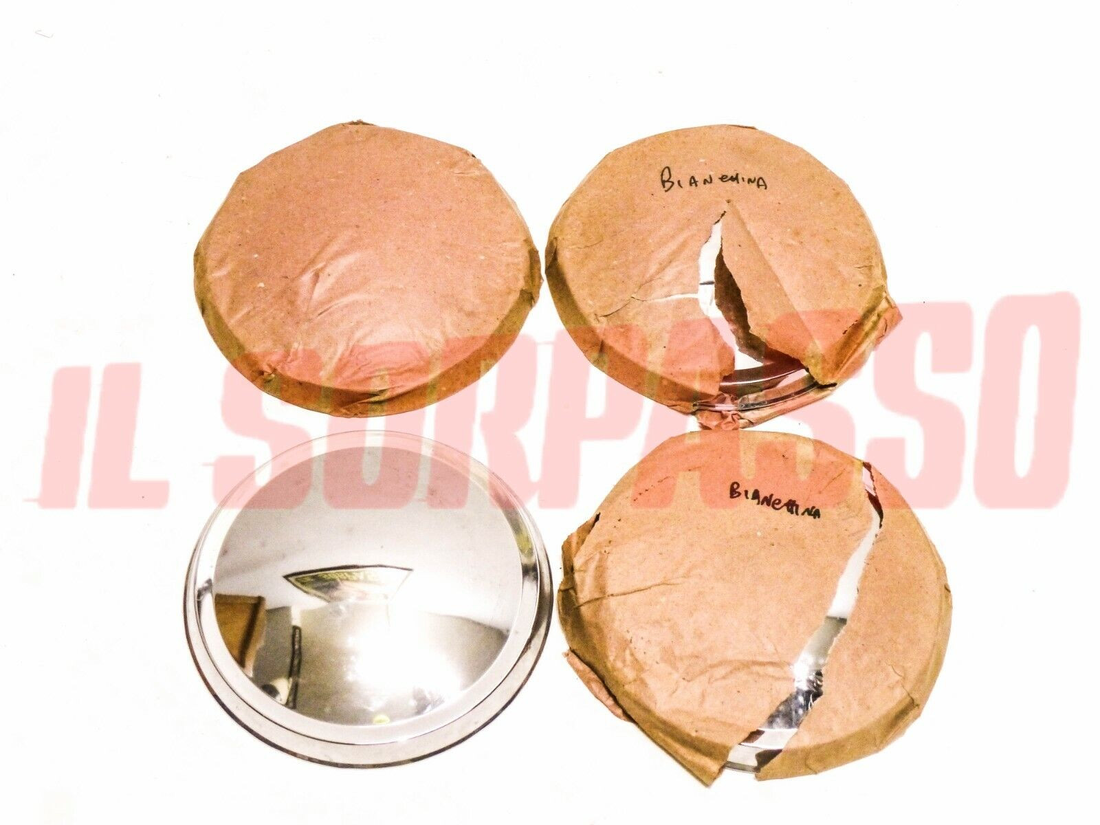 COPPE RUOTA BORCHIE AUTOBIANCHI BIANCHINA PANORAMICA ALLUMINIO ORIGINALI A MOLLA