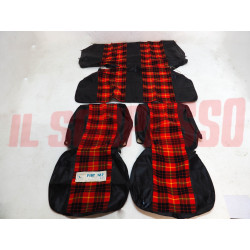 FODERE COPRI SEDILI ANTERIORI + POSTERIORI FIAT 127 2 PORTE SCOZZESE ROSSO NERO