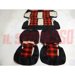 FODERE COPRI SEDILI ANTERIORI + POSTERIORI FIAT 127 2 PORTE SCOZZESE ROSSO NERO