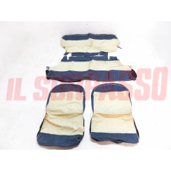 FODERE COPRI SEDILI ANTERIORI + POSTERIORI FIAT 600 1 SERIE BIANCO AZZURRO NOS