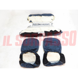 FODERE COPRI SEDILI ANTERIORI + POSTERIORI FIAT 600 1 SERIE BIANCO AZZURRO NOS