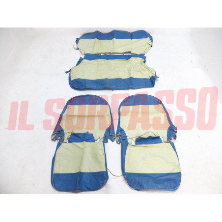 FODERE COPRI SEDILI ANTERIORI + POSTERIORI FIAT 600 1 SERIE CREMA AZZURRO NOS